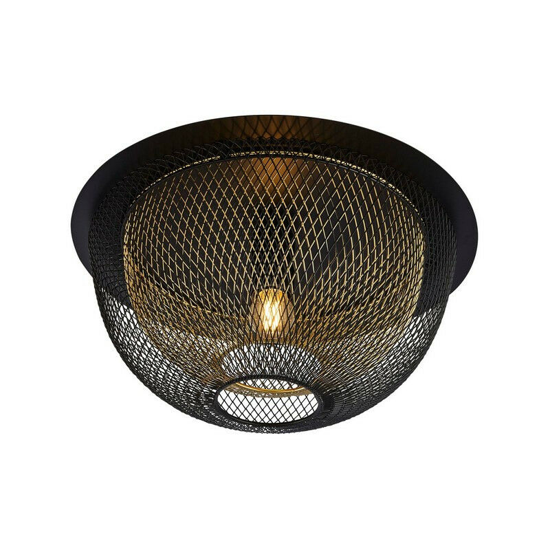 Honeycomb 1 Light Double Layered Mesh Flush Fitting - Black Outer With Gold Inner - Searchlight