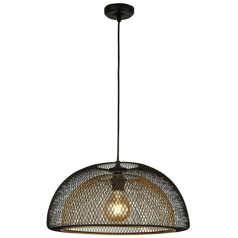 Honeycomb 1 Light Double Layered Mesh Pendant, Black Outer With Gold Inner - Searchlight