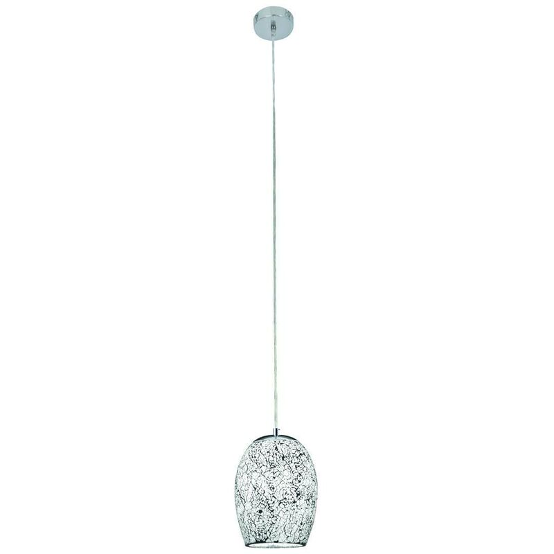 Crackle - 1 Light Ceiling Pendant Chrome, White with Mosaic Glass Shade, E27 - Searchlight