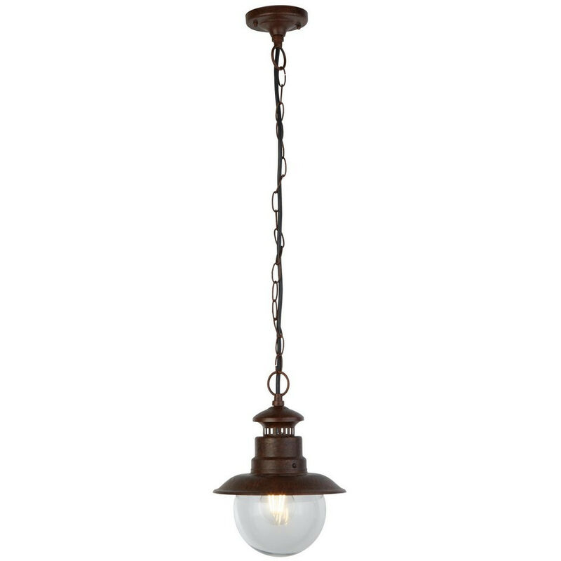 Searchlight Station 1 Light Outdoor Pendant - Rustic Brown With Clear Glass