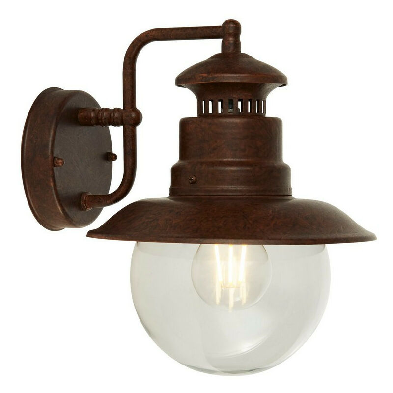 Station 1 Light Outdoor Wall Porch Light - Rustic Brown With Clear Glass - Searchlight