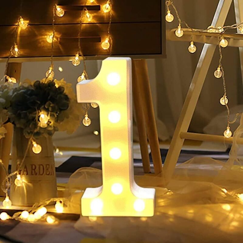 (1) Lights Décoration LED Chiffres,Numéros Illuminés par LED,Marquee Light Sign Opérateur à Piles pour Réceptions de Mariage de Partie Maison de