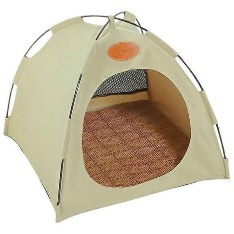 1. Lit pour animaux domestiques, tente intérieure pour petits animaux, coussin rafraîchissant d'été, blanc cassé, taille M.