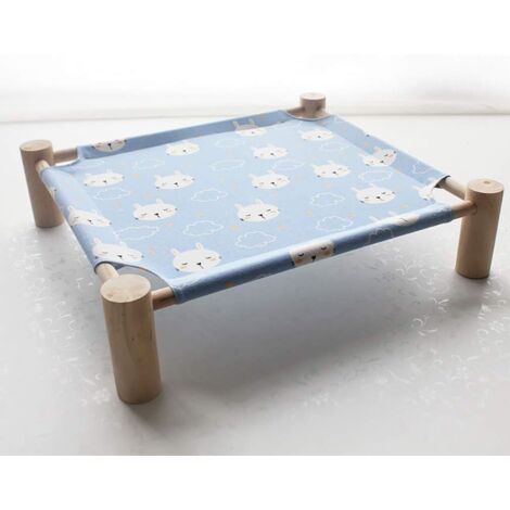 1 lit pour chien et chat, cadre en pin naturel, toile respirante, design surélevé, intérieur et extérieur