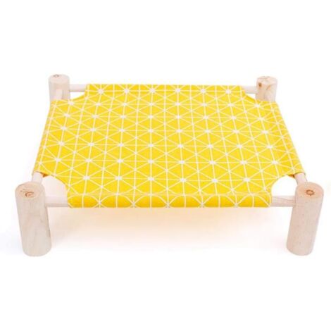 1 lit pour chien et chat en bois massif pin toile respirante lavable cadre amovible 53x48x13cm intérieur extérieur
