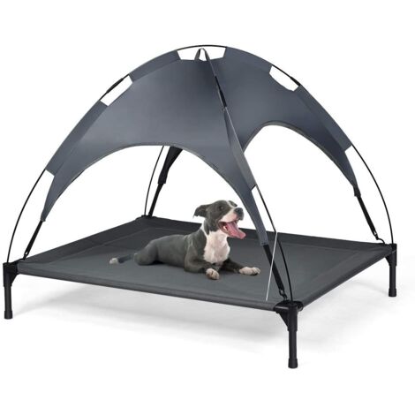 1 lit pour chien surélevé avec auvent, cadre en acier et maille textilène, niche tente extérieure pour jardin plage