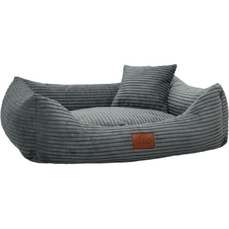 1 lit pour chien, velours côtelé, housse lavable, base antidérapante, rembourrage épais, gris foncé, xl