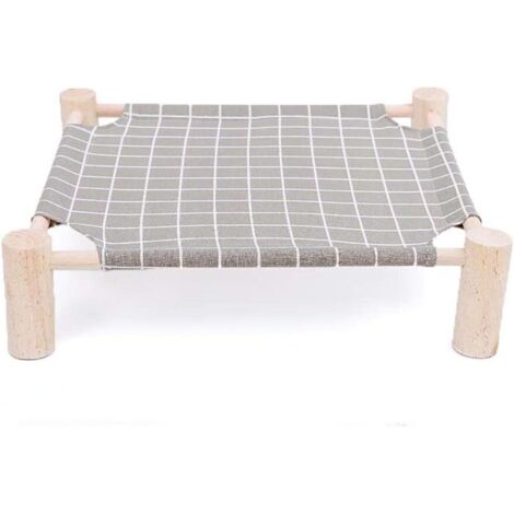 1 lit surélevé pour chien et chat, toile respirable et pin naturel, lavable, intérieur et extérieur, 53x48x13 cm