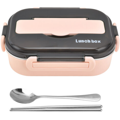 1-Liter-Bento-Box aus Edelstahl 304, auslaufsichere Fächer, tragbare Picknick-Thermoskanne mit Teelöffeln und Löffel – Rosa