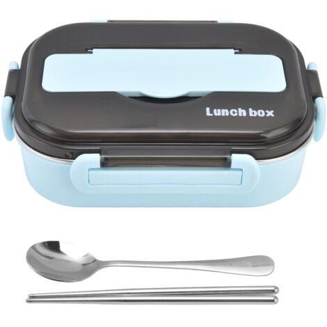 1-Liter-Bento-Lunchbox aus Edelstahl 304, auslaufsichere Fächer, tragbar und isoliert, inklusive Besteck für Picknicks – Blau