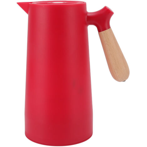 1-Liter-Kaffeethermoskanne, 12 Stunden Isolierung, mit Ausgießer und Holzgriff für Zuhause, Camping und Wandern, Rot
