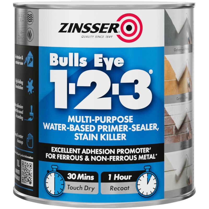 Bulls Eye 1-2-3 - Primer-sealer - Stain Killer - 1 Litre - White - White - Zinsser