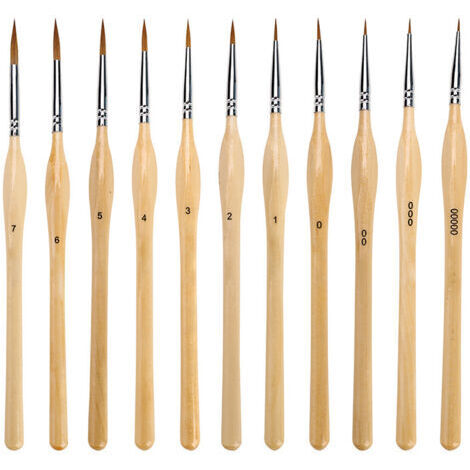 1 lot de 11 pinceaux de peinture, détail miniature, poils en nylon, pinceaux pour huile, acrylique, aquarelle et gouache, pinceau de détail avec manche en bois naturel, idéal pour les débutant