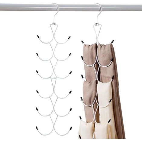 1 Lot de Cintre Foulard,Organisateur D'écharpes avec 12 Crochets,Cintre Porte Cravate pour Garde-Robe,Organisateur de Placard Peu Encombrant pour Foulards,Châle,Ceinture,Cravate (Blanc)