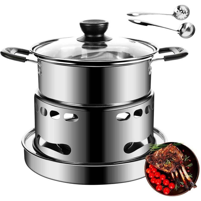 Lot de réchaud de camping portable de 18 cm pour l'intérieur et l'extérieur sans électricité, puissance de feu réglable,Mini réchaud à Alcool pour la