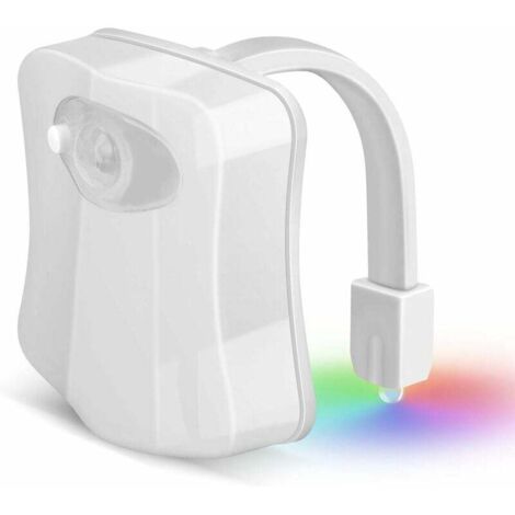 1 luce per WC a LED, luce notturna con sensore di movimento, illuminazione per WC a LED per secchio del WC, mobiletto, sedile del lavandino, 8 colori cangianti, da usare al buio