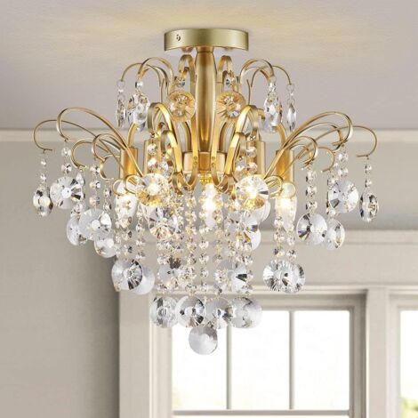 1 Lustre Plafonnier Cristal Moderne Base E14 Or Pour Salon Chambre Couloir