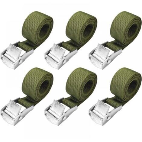 1 m Spanngurte – 6er-Pack kurze Ratschenspanngurte, armeegrün, mit fester Schnalle 25 mm, 250 kg Fahrradgurte, extrem starke Motorradgurte