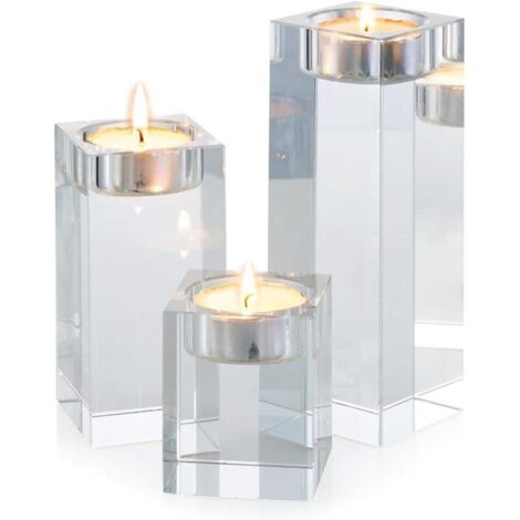 1 Manchon (3 Pièces) Bougeoir en Verre De Cristal De Haute Qualité, Bougeoir en Cristal pour Le Dîner Romantique, Carré