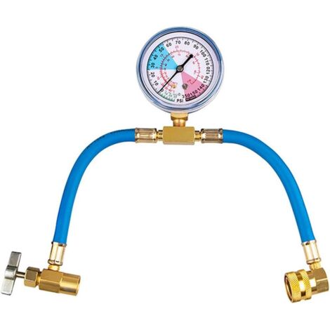 1 manguera azul de carga de refrigerante R134A con manómetro para automóviles