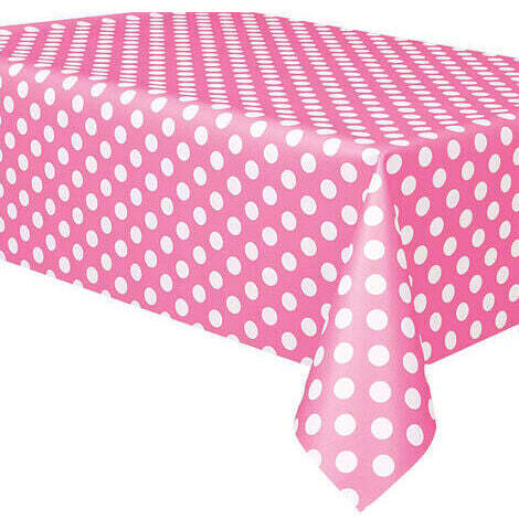 1 mantel rectangular de PVC (rosa) de 137 x 183 cm con lunares.