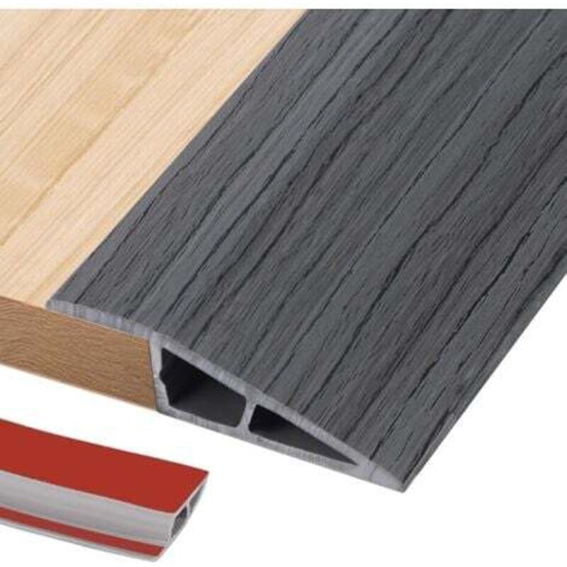 1-meter Adhesive Threshold Strip, PVC Threshold Strip, Floor Threshold Transition Strip, Slope less than 1 cm (5 cm wide, dark grey wood grain)