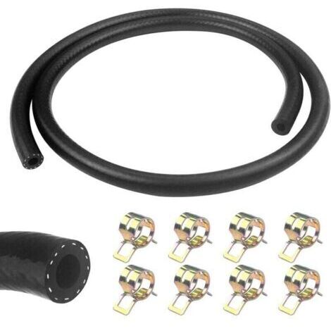 1 Mètre durite essence, 6mm Diamètre Intérieur durite gasoil, tuyau essence avec 8pcs colliers de serrage, Tuyau de Carburant pour Camion, Voiture, Tracteur ou Petit Moteur