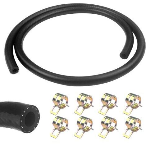 1 Mètre durite essence, 6mm Diamètre Intérieur durite gasoil, tuyau essence avec 8pcs colliers de serrage, Tuyau de Carburant pour Camion, Voiture, Tracteur ou Petit Moteur