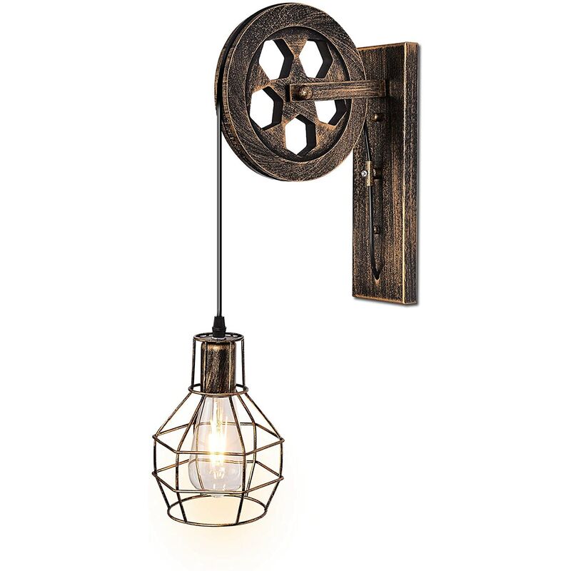 1 Mid Century Industrial Light Fixture Retro Iron Wall Lights Loft Pulley Wall Sconce Features for Indoor Barn Restaurant Lighting (Rust Color)