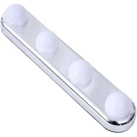 1 Miroir 4 Ampoules LED Ventouse ABS Lumière Froide Maquillage Salle De Bain