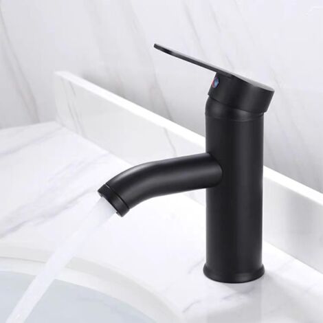 1 Mitigeur Acier Inoxydable 304, Eau Chaude Et Froide, Robinet Lavabo Salle De Bain, Tuyau 60 Cm, Noir