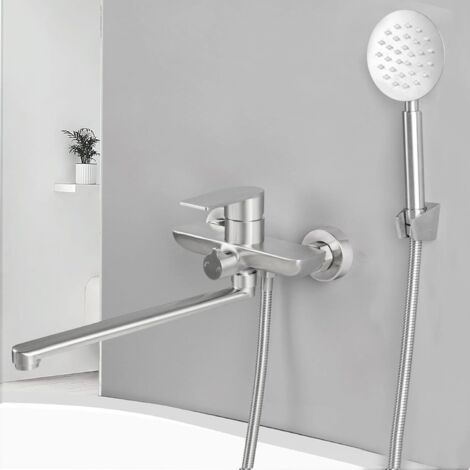1 Mitigeur Baignoire Bec 30CM Acier Inox Douchette Murale Salle De Bain