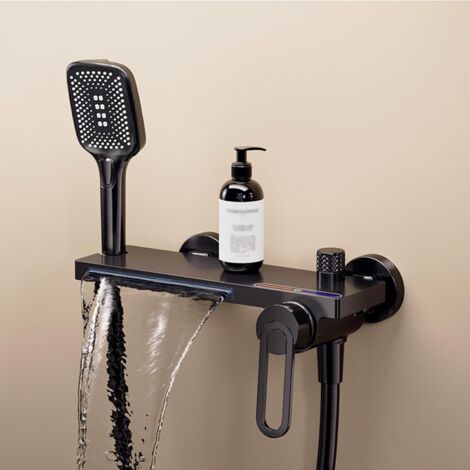 1 mitigeur baignoire, cascade murale, laiton, douche abs, 3 modes, salle de bain