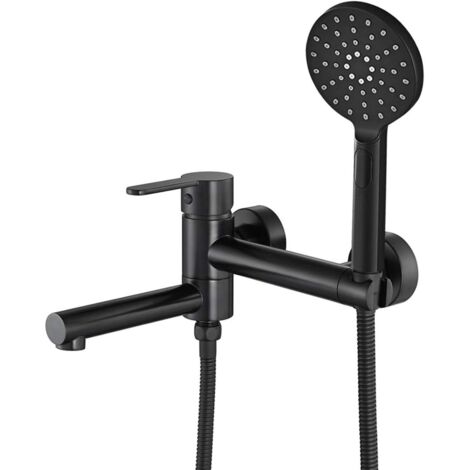 1 - Mitigeur Baignoire - Douchette - Laiton Noir Mat Bec Pivotant 245cm Pour Salle De Bain Noir 24,5cm