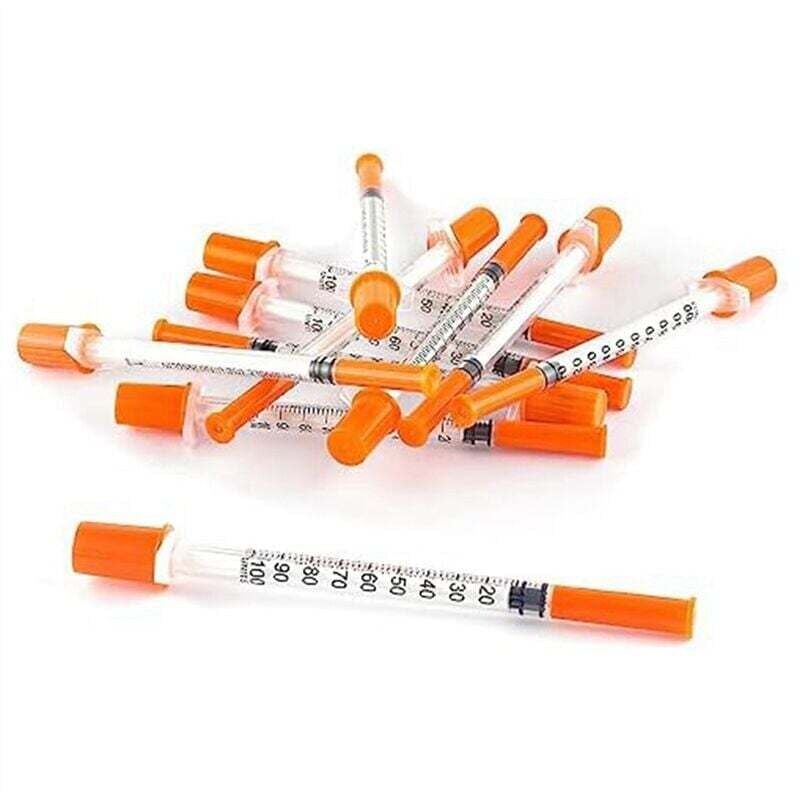 Image of 1 ml/cc Spritze mit 30g 0,5 Zoll Nadel - Orange (30g-13 mm-100er Packung)