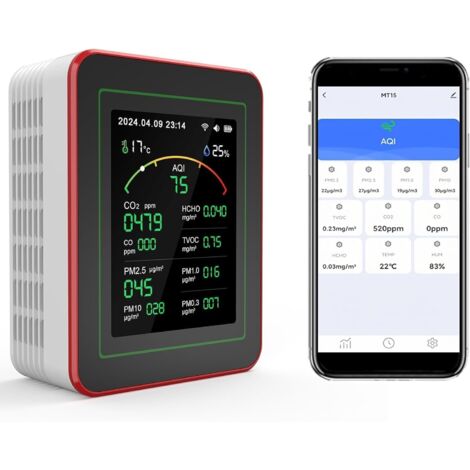 1 Moniteur Qualité Air, Écran LED, Capteur CO2 PM2.5, Analyseur VOC HCHO, Maison Bureau