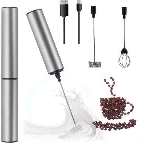 1 Mousseur à Lait Électrique,Acier Inoxydable 304,3 Embouts,2 Vitesses,Cappuccino,Latte,Matcha