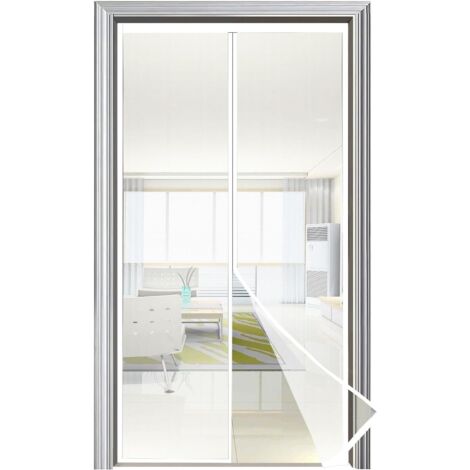 1 Moustiquaire Porte 80x210cm Blanc, Fermeture Magnétique Automatique, Fibre De Verre Pour Patio