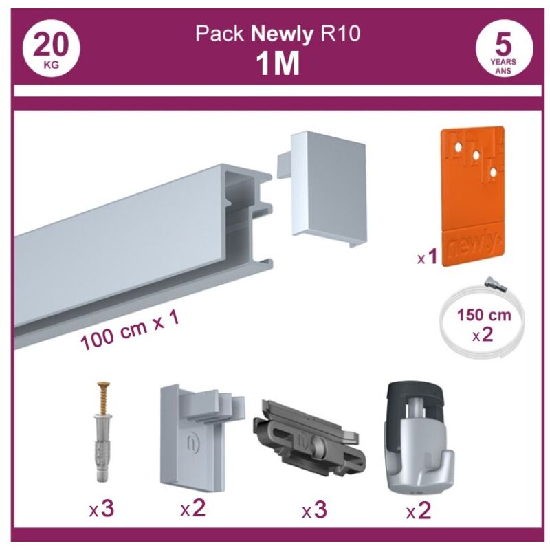 1 mètre Aluminium : Pack complet cimaise Newly R10
