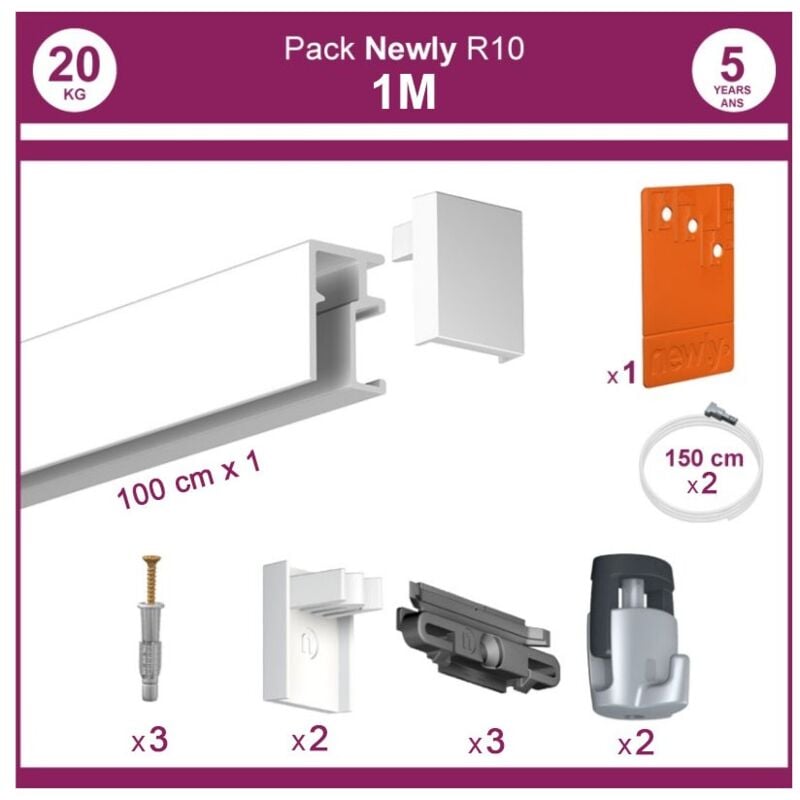 Newly - 1 mètre Blanc mat : Pack complet cimaise R10