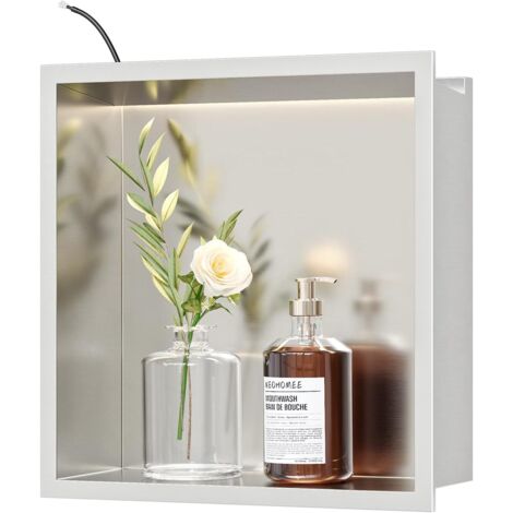 1 Niche murale,Acier inoxydable SUS304,Éclairage LED 3000K,Imperméable,Salle de bain