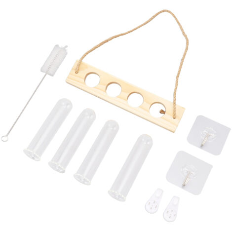 1 niveau 4 trous Station de propagation des plantes Tenture murale Plante Terrarium avec support en bois Mini Tube à essai Couleur du bois naturel