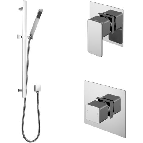 1 Outlet Luxury Shower Bundle - Stop Tap, Temperature Control & Slide Rail Kit - Chrome