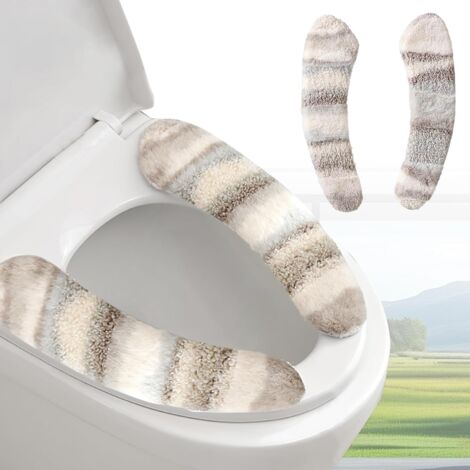 1 Paar dicker und warmer Plüsch-Toilettensitzbezug – Waschbares und wiederverwendbares Kissen mit TPR-Kleber (Grau)