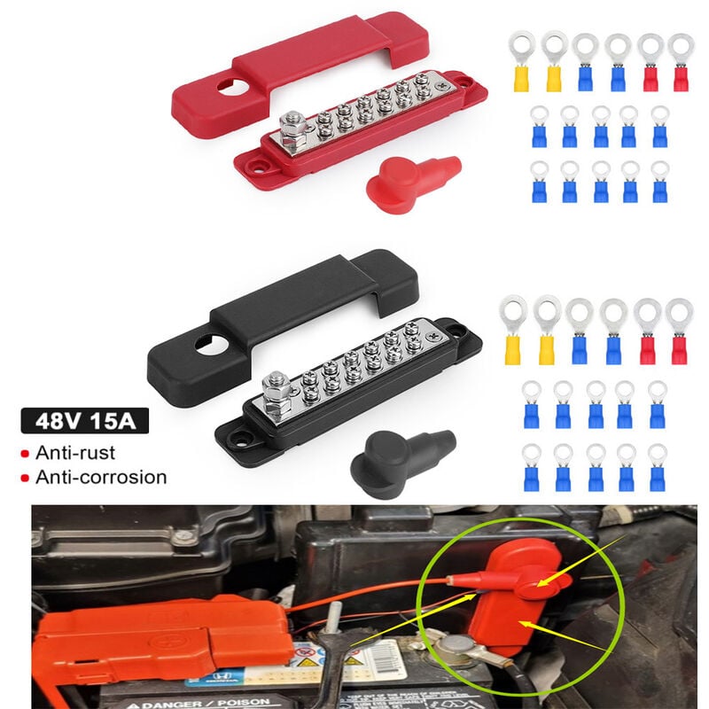 1 paar Positive Negative Bus Bar 12 x M4 Terminal Schrauben Batterie Power Verteilung Block 1X M6 Terminal Studs 180A für Auto Boot | 04537371619495