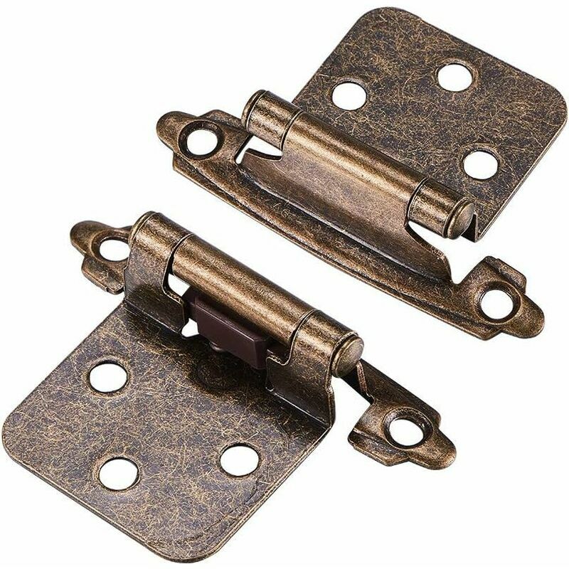 1 Paar Schrankscharniere mit Schrauben, selbstschließend, dekorativ, Frontmontage, für variabel aufliegende Küchenschranktüren (Antik-Bronze) | 07634066036999
