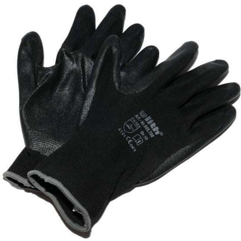 Ulith - 1 Paar Arbeitshandschuhe Nitril schwarz Cat2 Nylon Strickbund EN388 Gr.10