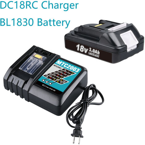 1 pack 18 V 3,0 Ah Kit de batterie et chargeur de remplacement pour batterie Makita 18 volts BL1830 BL1840 BL1850 BL1860 et chargeur 3ADC18RC DC18RD MTC2003