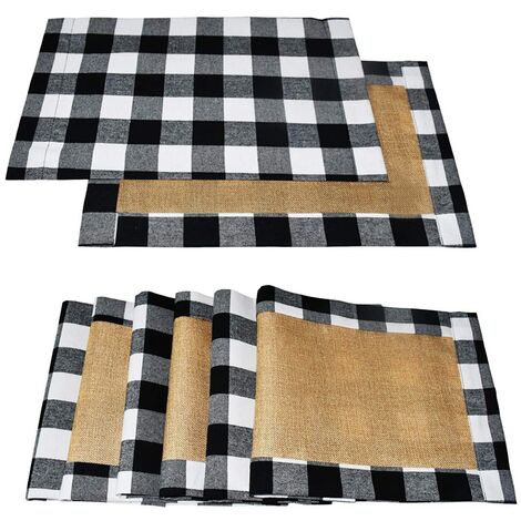 1 Pack 6 Napperon Napperon Noir Blanc Toile de Jute Napperon Table Vaisselle Assiette Napperon 30X45Cm