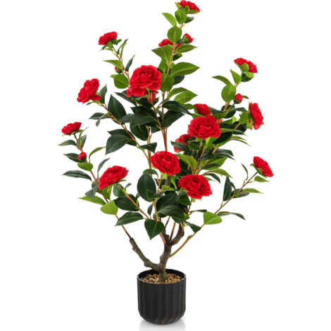 1 Pack Artificial Camellia Tree Faux Flower Plant Artificial Tree-Red